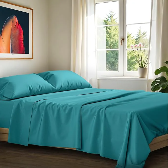 Elegant Ashton Sheets Egyptian Cotton Sheets California King Size - 1200 Thread Count Cal King Sheet Set Egyptian Cotton 4 PC Luxury Bedsheet Teal Soft Cooling 17 quot Deep Pocket Bedsheet Set Exclusive