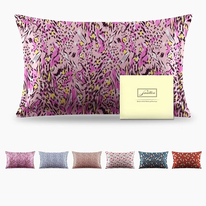 Luxury Mulberry Silk Pillowcase for Hair and Skin King Size Leopard Print Silk Pillow Cases with Zipper Soft Breathable Smooth Cooling Silk Pillow Covers for Sleeping Pink Paint 20 quot X 36 quot 1Pcs Original