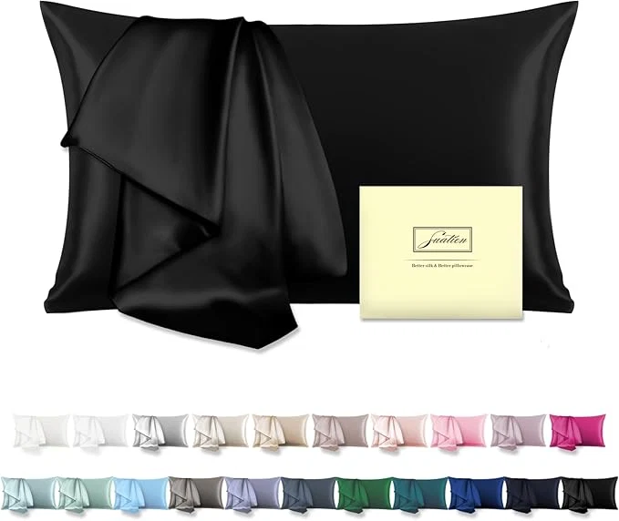 Safe Natural Mulberry Silk Pillowcase for Hair and Skin Queen Size 20 quot X30 quot Pillow Case with Hidden Zipper Soft Breathable Smooth Cooling Silk Pillow Covers for Sleeping Black Queen 1Pcs Solid