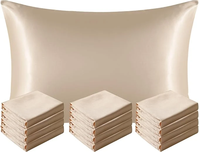 Exclusive NTBAY 12 Pack Satin King Pillowcases for Hair and Skin Luxurious and Silky Pillow Cases with Envelope Closure 20 x 36 Inches Taupe Powerful