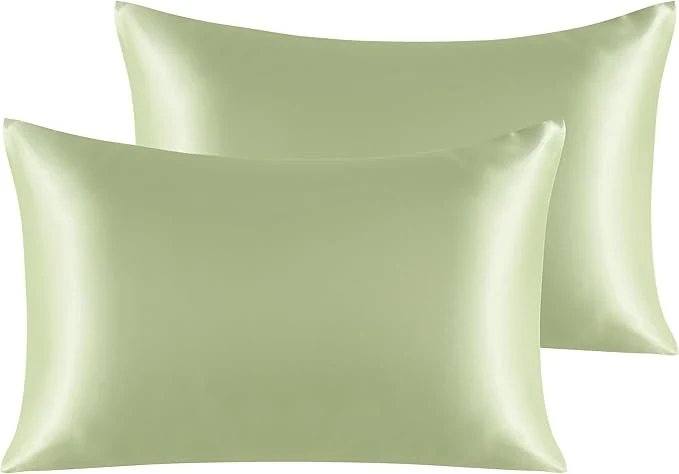 Certified NTBAY 2 Pack Satin Standard Pillowcases for Hair and Skin Luxurious and Silky Pillow Cases with Envelope Closure 20x26 Inches Sage Green Enhanced