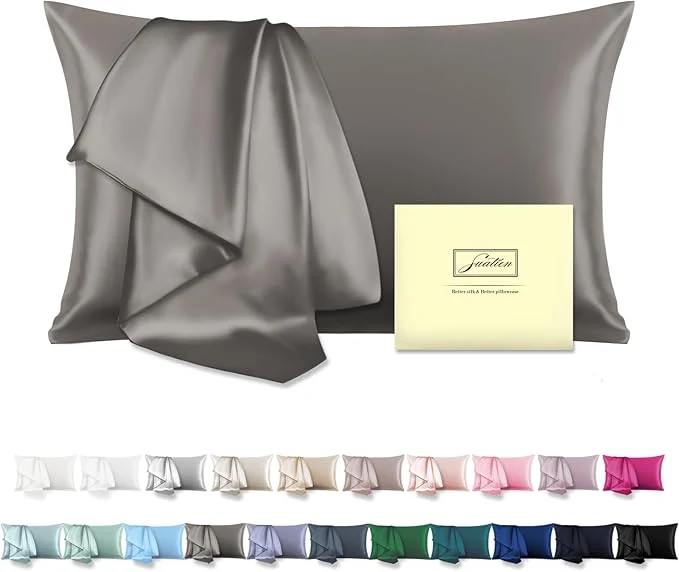 Refined Mulberry Silk Pillowcase for Hair and Skin Pillow Case with Hidden Zipper Soft Breathable Smooth Cooling Silk Pillow Covers for Sleeping Gray King 1Pcs Minimalist
