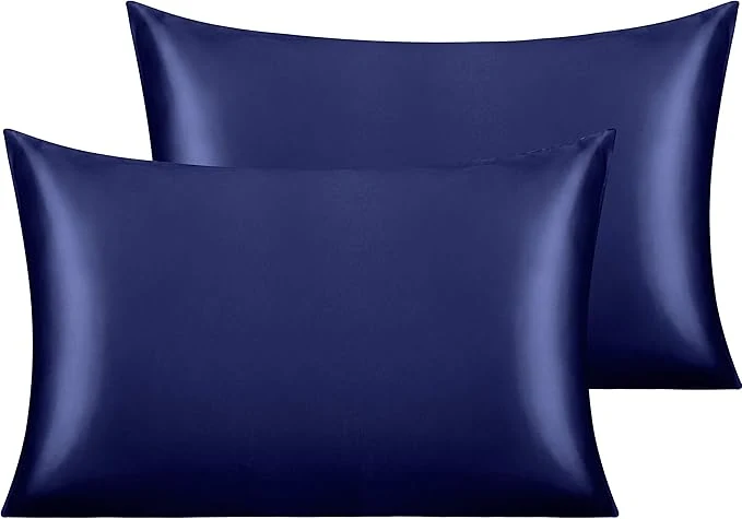 Fast NTBAY 2 Pack Satin Standard Pillowcases for Hair and Skin Luxurious and Silky Pillow Cases with Envelope Closure 20x26 Inches Navy Blue Smooth