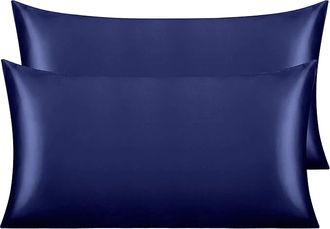 High-Grade NTBAY 2 Pack Satin King Pillowcases for Hair and Skin Luxurious and Silky Pillow Cases with Envelope Closure 20x40 Inches Navy Blue Minimalist