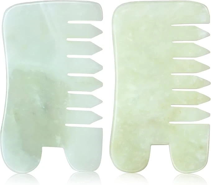 Secure BBTO 2 Pcs Jade Comb for Scalp Massage Gua sha Comb for Head Body spa Hair Pure