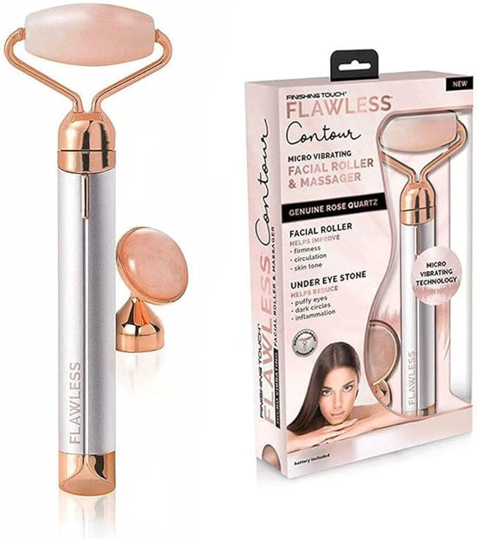 Selected Finishing Touch Contour Vibrating Facial Roller Massager Rose Quartz First-Class