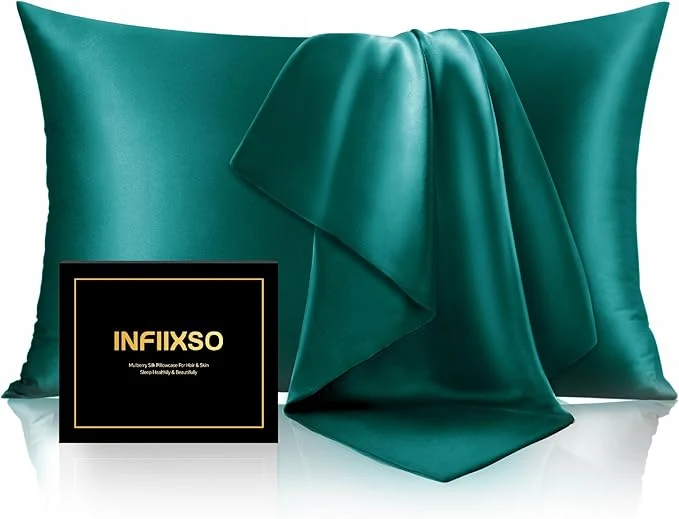 Reusable INFIIXSO Mulberry Silk Pillowcase for Hair and Skin Silk Pillow Cases Queen Size Set of 2 with Hidden Zipper 20x30 Inches Ultra Smooth and Soft Cooling Pillow Cases for Hot Sleepers Teal 2 Pack Verified
