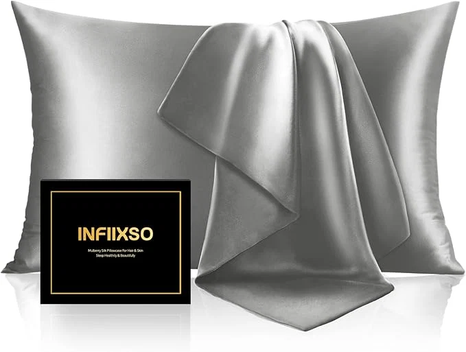 Elite INFIIXSO Mulberry Silk Pillowcase for Hair and Skin Silk Pillow Cases Standard Size with Hidden Zipper 20x26 Inches Smooth and Soft Cooling Pillow Cases for Hot Sleepers Dark Grey 1 Pack Selected
