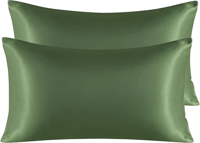 Proven NTBAY 2 Pack Satin King Pillowcases for Hair and Skin Luxurious and Silky Pillow Cases with Envelope Closure 20x36 Inches Olive Green World-Class