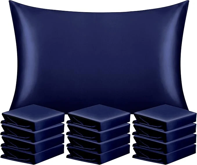 Soft NTBAY 12 Pack Satin Queen Pillowcases for Hair and Skin Luxurious and Silky Pillow Cases with Envelope Closure 20 x 30 Inches Navy Blue Lightweight