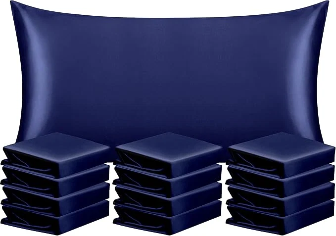 Minimalist NTBAY 12 Pack Satin King Pillowcases for Hair and Skin Luxurious and Silky Pillow Cases with Envelope Closure 20 x 36 Inches Navy Blue Fashionable