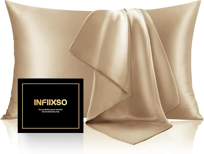 High-Performance INFIIXSO Mulberry Silk Pillow Case King Size Silk Pillowcase with Hidden Zipper 20 quot x36 quot Smooth and Soft Pillow Cases for Hair and Skin Champagne 1 Pack Fashionable