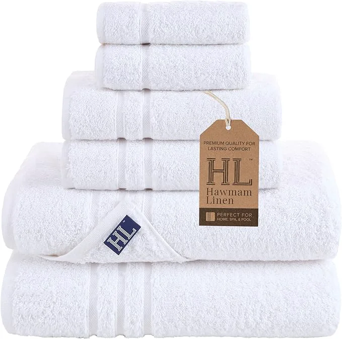 Breathable Hawmam Linen White 6 Piece Bath Towels Set Refined