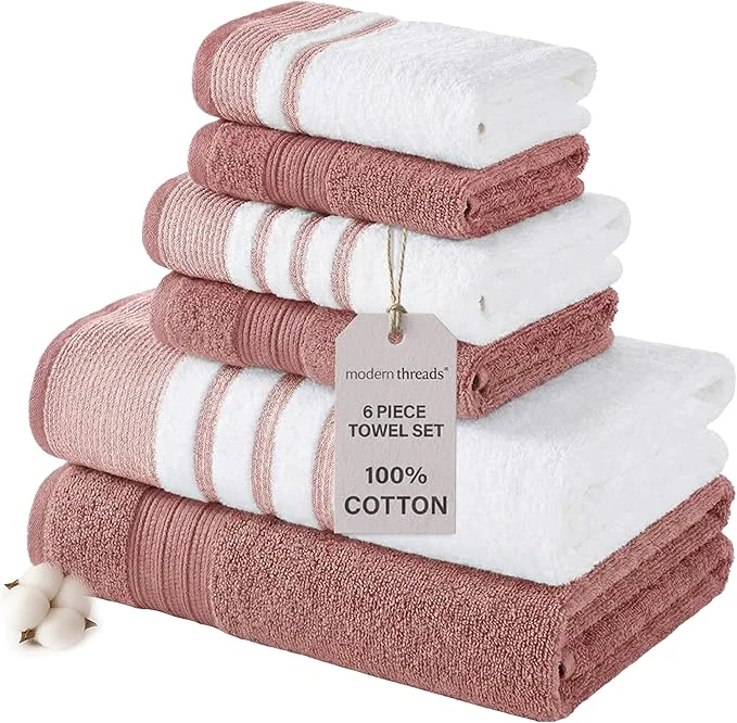 Selected Modern Threads 6-Piece Towel Set – Cotton Quick Dry Ultra Absorbent – Fine