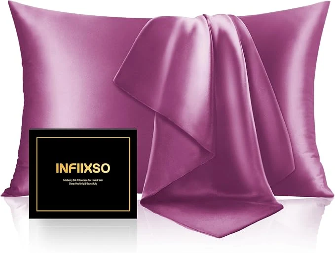 Versatile INFIIXSO Mulberry Silk Pillowcase for Hair and Skin Silk Pillow Cases King Size with Hidden Zipper 20x40 Inches Smooth and Soft Cooling Pillow Cases for Hot Sleepers Purple 1 Pack Long-Lasting