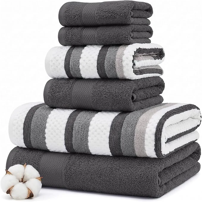 Refined Modern Threads Pax 6-Piece Reversible Yarn Dyed Jacquard Towel Set Eco-Friendly