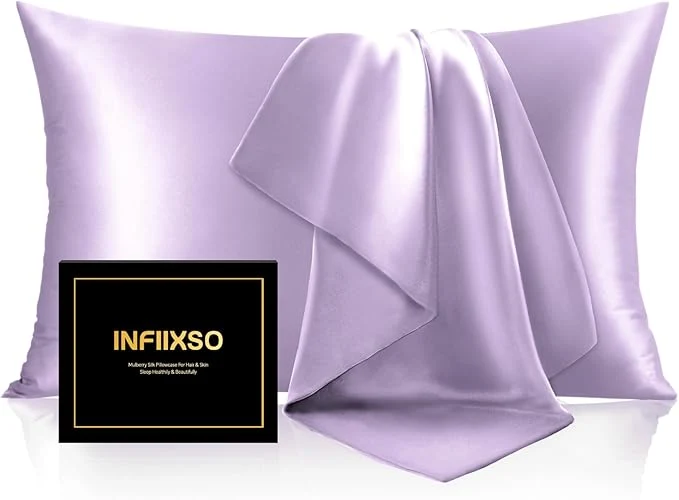 Flexible INFIIXSO Mulberry Silk Pillow Cases King Size Set of 2 Silk Pillowcase with Hidden Zipper 20 quot x36 quot Smooth and Soft Pillow Case for Hair and Skin Lavender 2 Pack Secure
