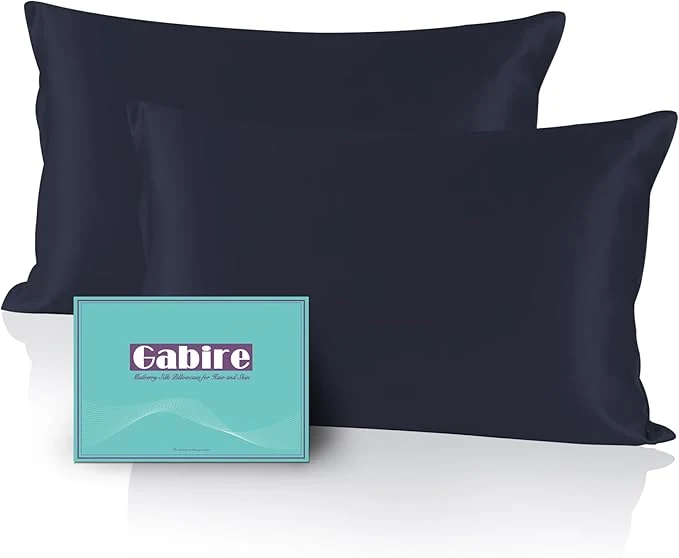 Long-Lasting Mulberry Silk Pillowcases Set of 2 Both Sides Silk Pillow Cases for Hair and Skin Prevent Acne Pillowcase Organic Silk Pillowcase 2 Pack with Hidden Zipper Navy Blue King 20 quot ×36 quot Exceptional