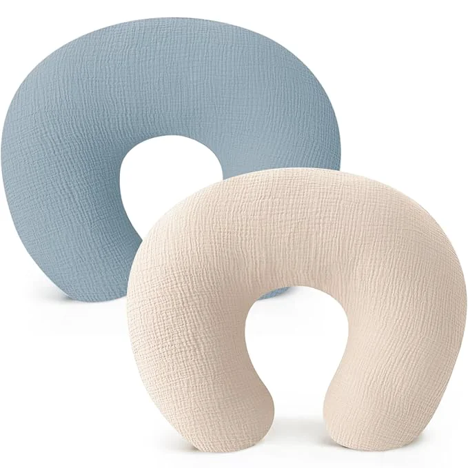 Exceptional Konssy Muslin Nursing Pillow Covers Soft and Cute Nursing Covers for Breastfeeding Pillows I for Newborn Baby Boys and Girls Blue Cream - 2 Pack Elite
