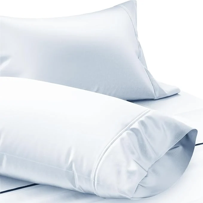 Advanced TEXAS LINEN CO. Luxury Egyptian Cotton King Pillow Cases Set of 2-1000 Thread Count Pillowcases for Sleeping Soft Cooling Pillow Cover Extra Long Staple Hotel Quality Pillow Cases - Light Blue High-Quality