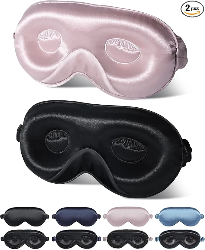 Premium Material BeeVines 2 Pack 3D Contoured Sleep Mask 22 Momme Mulberry Silk Sleeping Eye Green