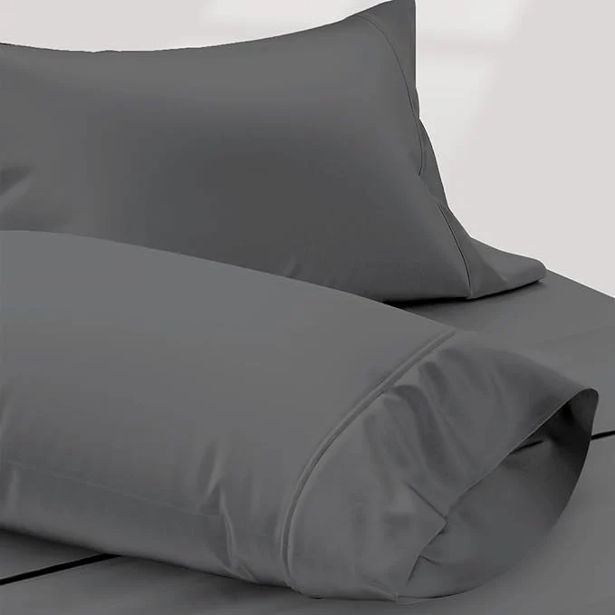 TEXAS LINEN CO. Luxury Egyptian Cotton King Pillow Cases Set of 2-1000 Thread Count Pillowcases for Sleeping Soft Cooling Pillow Cover Extra Long Staple Hotel Quality Pillow Cases - Dark Grey High-Grade