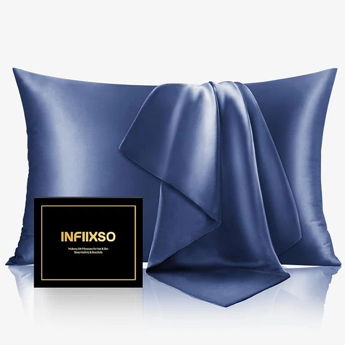 Sophisticated INFIIXSO Mulberry Silk Pillow Cases King Size Set of 2 Silk Pillowcase with Hidden Zipper 20 quot x36 quot Smooth and Soft Pillow Case for Hair and Skin Navy 2 Pack Powerful