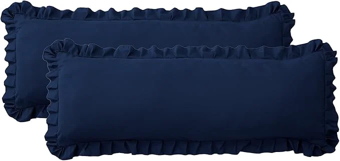 Professional Ruffled Body Pillow Pillowcases Set of 2 – Soft Wrinkle Resistant Brushed Microfiber Body Pillowcases –Envelope Pillow Shams Festive Gift for Hotels Guest Rooms 20x54 Inch Navy Blue Classic