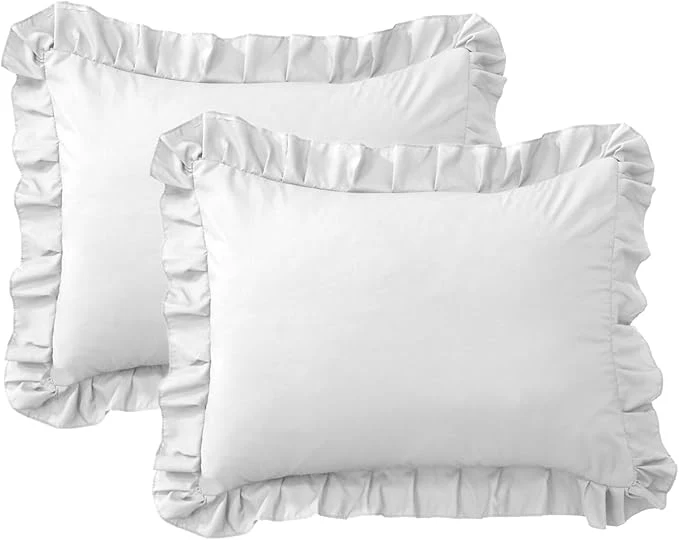 Sophisticated Ruffle Pillow Cases Standard Size Set of 2 –Soft Wrinkle Resistant Brushed Microfiber Ruffled Pillowcases –Envelope Pillow Shams Cover Festive Gift for Hotels Guest Rooms 20x26 Inch White Detailed