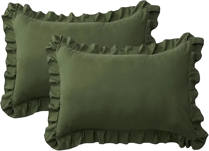 Exceptional Ruffle Pillow Cases Queen Size Set of 2 – Soft Wrinkle Resistant Brushed Microfiber Ruffled Pillowcases –Envelope Pillow Shams Cover Festive Gift for Hotels Guest Rooms 20x30 Inch Olive Green Innovative