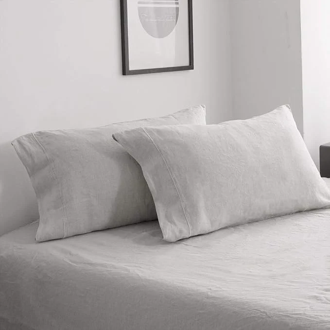 Refined Simple amp Opulence French Linen Pillowcase Queen Size-Set of 2- Washed Solid Color Pillow Cases Embroidered -Soft and Durable Grey 20 39 39 x30 39 39 Top-Quality