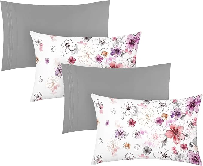 Excellent YIYEA Pillow Cases Queen Size Set of 4 Ultra Soft 1800TC Hotel Quality Double Brushed Microfiber Embroidered Pillowcases and Floral Pillow Covers Envelope Closure Fade Resistant 20 quot x30 quot Artisan