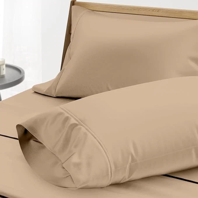 Crafted TEXAS LINEN CO. Egyptian Cotton Standard Queen Size Pillow Cases Set of 2-1000 Thread Count Pillow Cover - Soft Breathable amp Cooling Taupe Pillowcases Set of 2 for Standard Queen Pillows Top-Quality