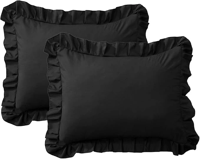 Original Ruffle Pillow Cases Standard Size Set of 2 –Soft Wrinkle Resistant Brushed Microfiber Ruffled Pillowcases –Envelope Pillow Shams Cover Festive Gift for Hotels Guest Rooms 20x26 Inch Black Reliable
