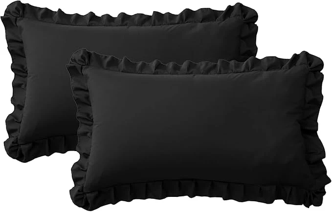 Exceptional Ruffle Pillow Cases King Size Set of 2 – Soft Wrinkle Resistant Brushed Microfiber Ruffled Pillowcases –Envelope Pillow Shams Cover Festive Gift for Hotels Guest Rooms 20x36 Inch Black Solid