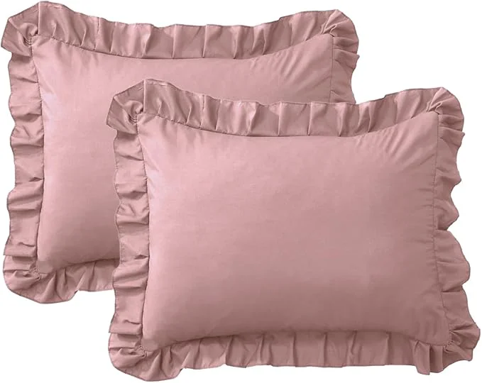 Minimalist Ruffle Pillow Cases Standard Size Set of 2 –Soft Wrinkle Resistant Brushed Microfiber Ruffled Pillowcases –Envelope Pillow Shams Cover Festive Gift for Hotels Guest Rooms 20x26 Inch Pink Original Design