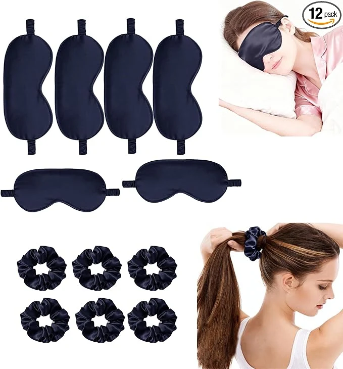 High-Quality 12Pcs Silk Sleep Masks Satin Eye Mask Silky Eyes Cover Blindfold Eyeshade Hair Powerful