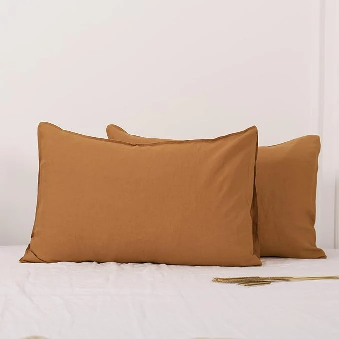 High-Quality Simple amp Opulence Linen Pillowcases Basic Style Solid Color Set of 2 King Size Stone Washed Flax Pillow Cover Envelope Closure 20 39 39 x40 39 39 Rust Soft