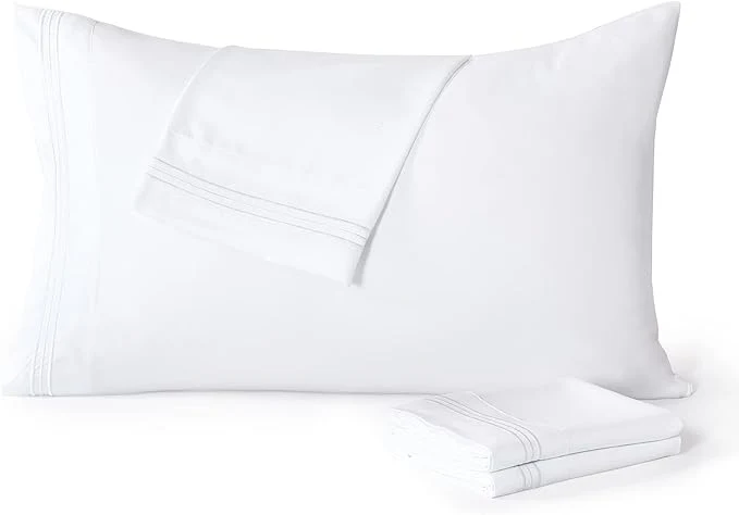 Durable YIYEA King Pillow Cases Set of 4 Ultra Soft 1800TC Hotel Quality Double Brushed Microfiber Embroidered Pillowcases Envelope Closure Fade Resistant 20 quot x36 quot White Responsible