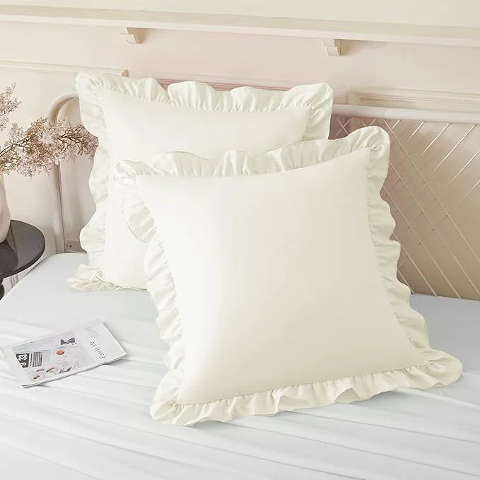 Green KKJIAF Ruffle Pillow Cases 18x18 Inches Beige Square Ruffled Pillow Covers Set of 2 Microfiber Wrinkle Resistant Pillow Shams with Envelope Closure for Sofa Bed Living Room Original Design