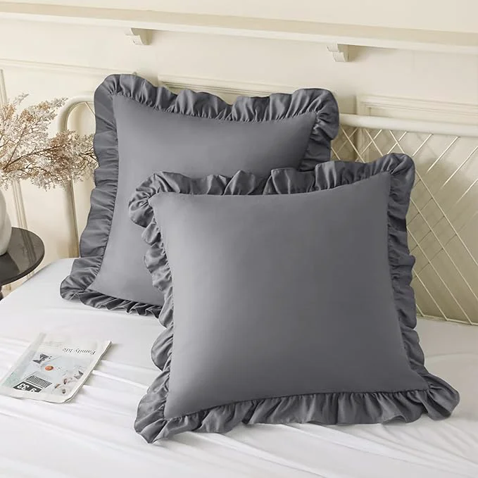 Breathable KKJIAF Ruffle Pillow Cases 26x26 Inches Grey Square Ruffled Pillow Covers Set of 2 Microfiber Wrinkle Resistant Pillow Shams with Envelope Closure for Sofa Bed Living Room Prestigious