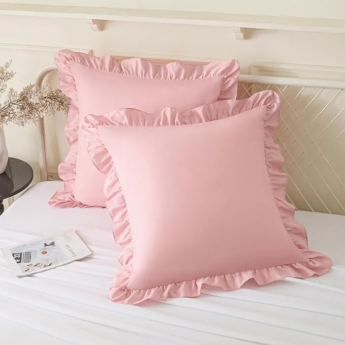 Genuine KKJIAF Ruffle Pillow Cases 18x18 Inches Light Pink Square Ruffled Pillow Covers Set of 2 Microfiber Wrinkle Resistant Pillow Shams with Envelope Closure for Sofa Bed Living Room Stylish