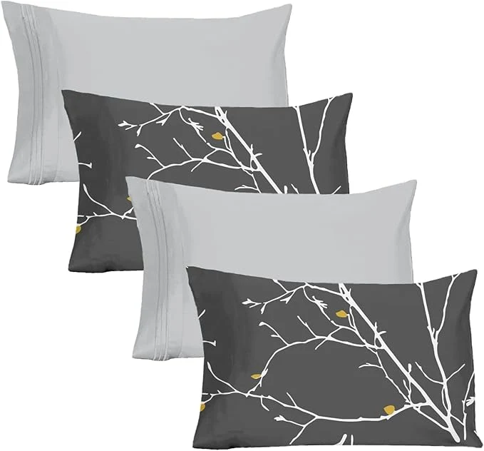 Proven YIYEA King Size Pillow Cases Set of 4 Ultra Soft 1800TC Hotel Quality Double Brushed Microfiber Embroidered Pillowcases and Floral Pillow Covers Envelope Closure Fade Resistant 20 quot x36 quot High-End