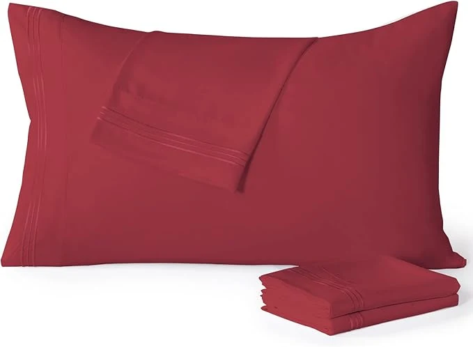 Professional YIYEA King Pillow Cases Set of 4 Ultra Soft 1800TC Hotel Quality Double Brushed Microfiber Embroidered Pillowcases Envelope Closure Fade Resistant 20 quot x36 quot Burgundy Luxury
