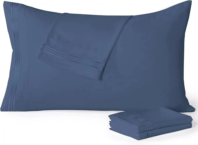 Convenient YIYEA King Pillow Cases Set of 4 Ultra Soft 1800TC Hotel Quality Double Brushed Microfiber Embroidered Pillowcases Envelope Closure Fade Resistant 20 quot x36 quot Denim Dependable