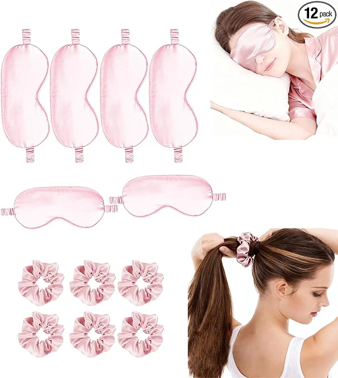Elite 12Pcs Silk Sleep Masks Satin Eye Mask Silky Eyes Cover Blindfold Eyeshade Hair Functional
