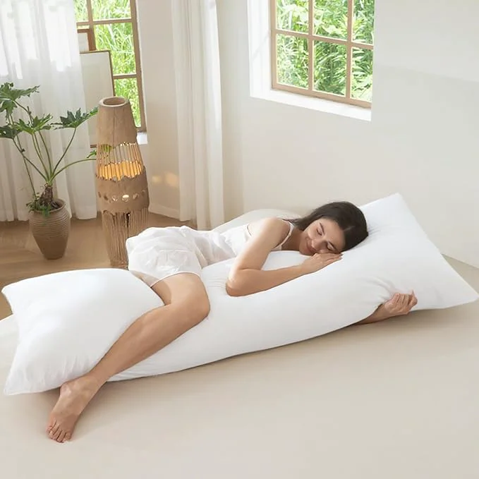 Fashionable MooMee Body Pillow Cover Pillowcase with Zipper Washed Cotton Linen Like Textured Breathable Durable Soft Comfy Bright White 21 x54 1PC Long-Lasting