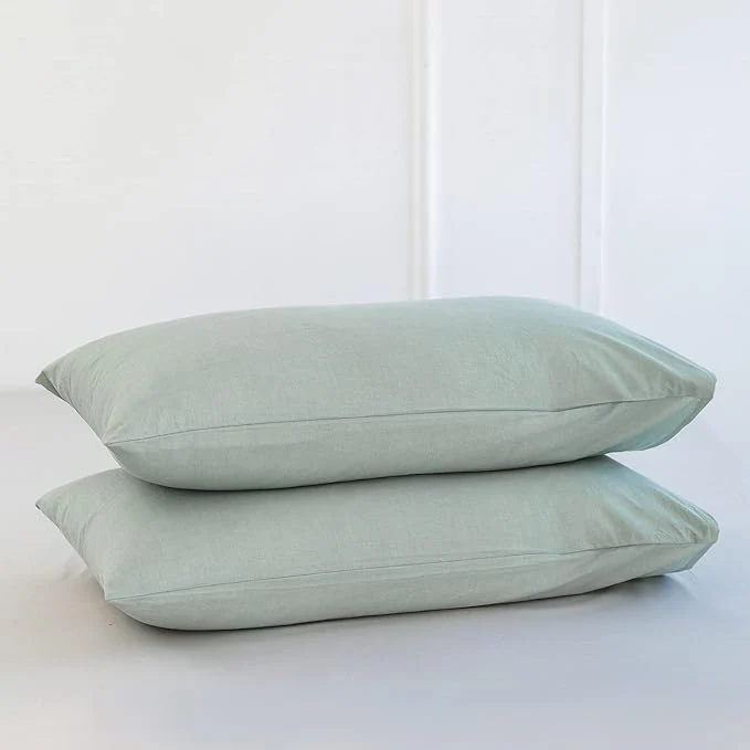 Responsible MooMee Bedding Pillowcases Pack of 2 Washed Cotton Linen Like Textured Breathable Durable Soft Comfy Heathered Sage Green King Certified