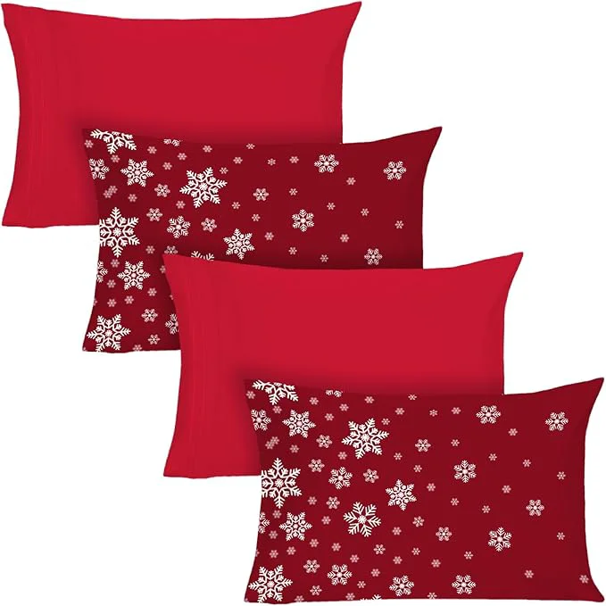 Lightweight YIYEA Christmas King Size Pillow Cases Set of 4 Ultra Soft Double Brushed Microfiber Red Pillowcases and Christmas Snowflake Pillow Covers Envelope Closure Fade Resistant 20 quot x36 quot High-End