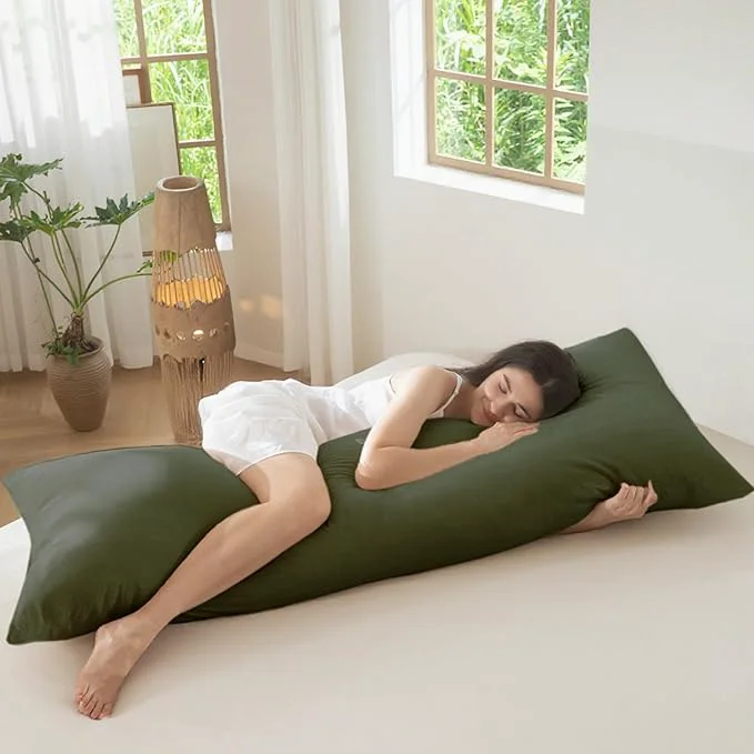 Traditional MooMee Body Pillow Cover Pillowcase with Zipper Washed Cotton Linen Like Textured Breathable Durable Soft Comfy Olive Green 21 x54 1PC Fine Crafted